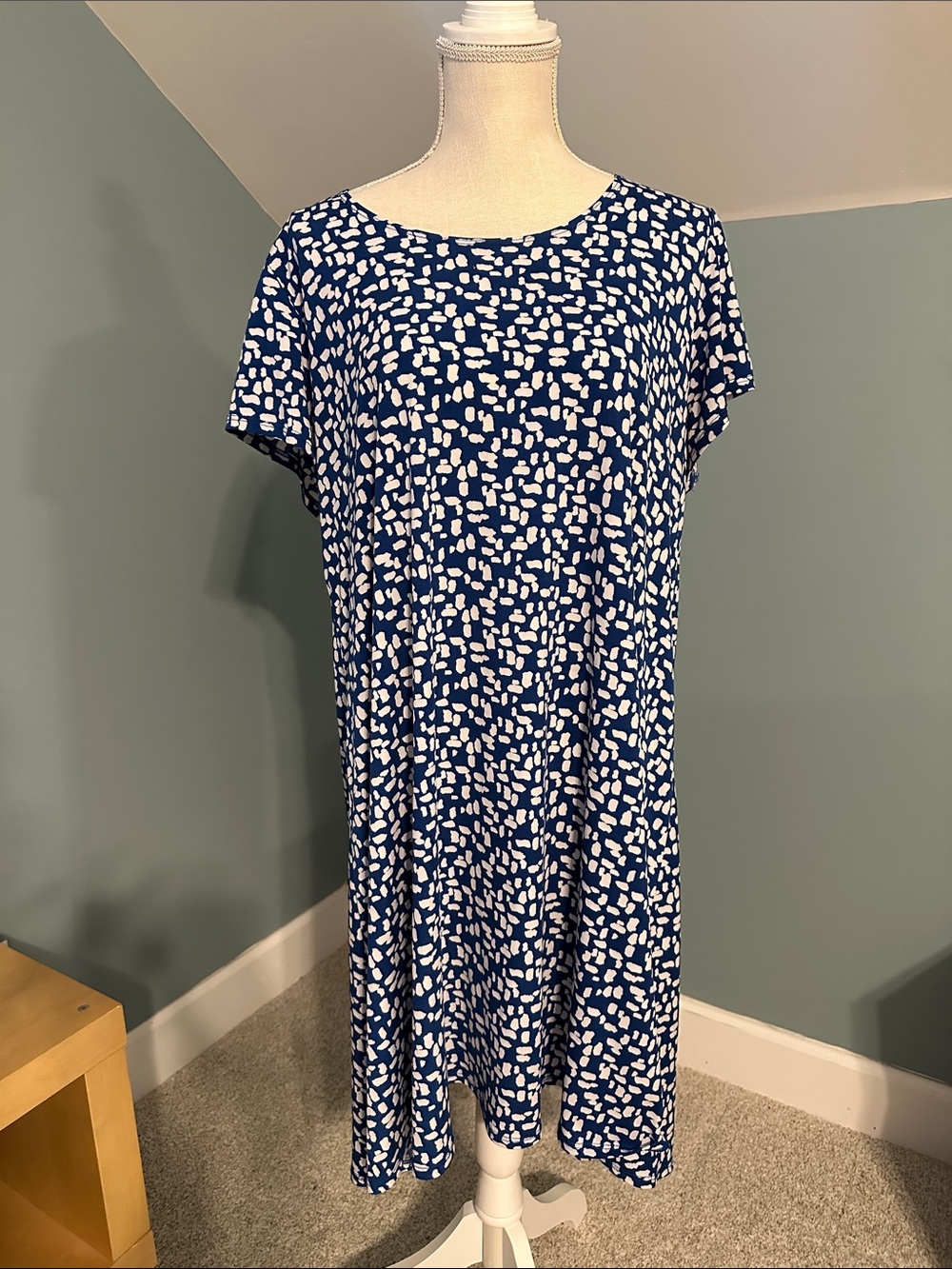 Karen Kane Royal Blue and White Printed Short-Sleeve Dress